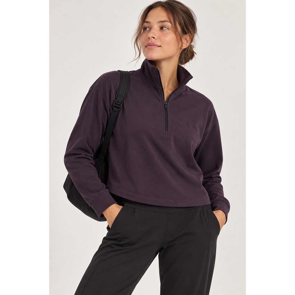 Athleta Coaster Luxe Quarter Zip Sweatshirt Purple Modal Pullover 882393 M